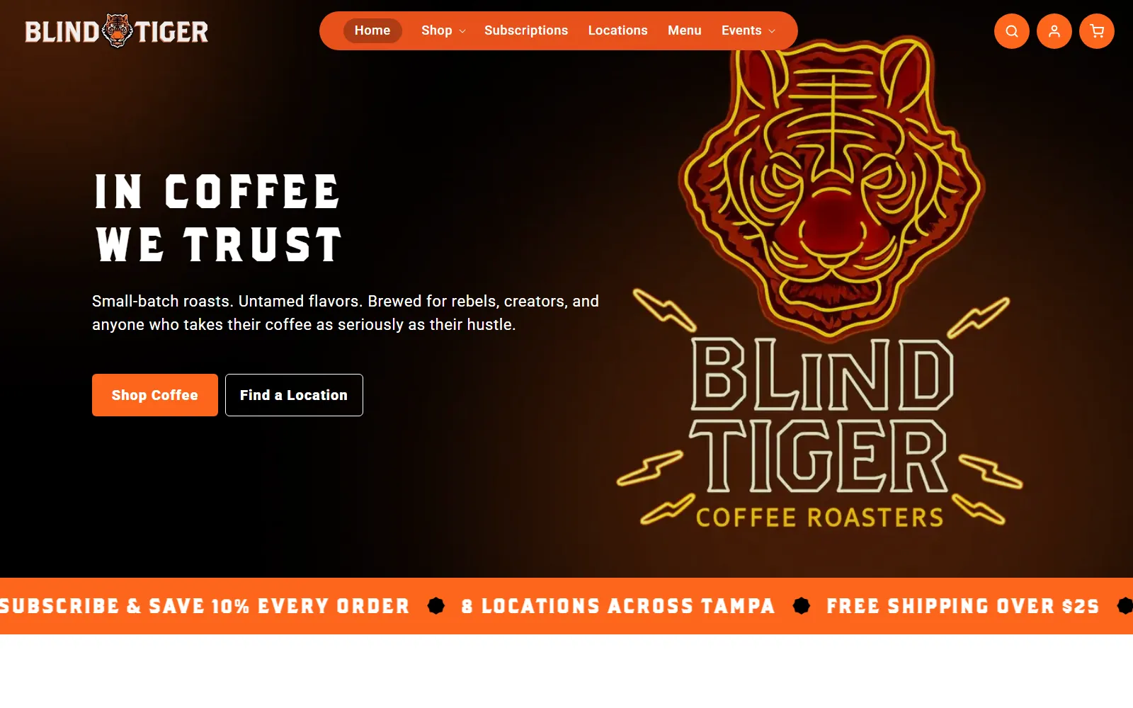 Blind Tiger Coffee Roasters website