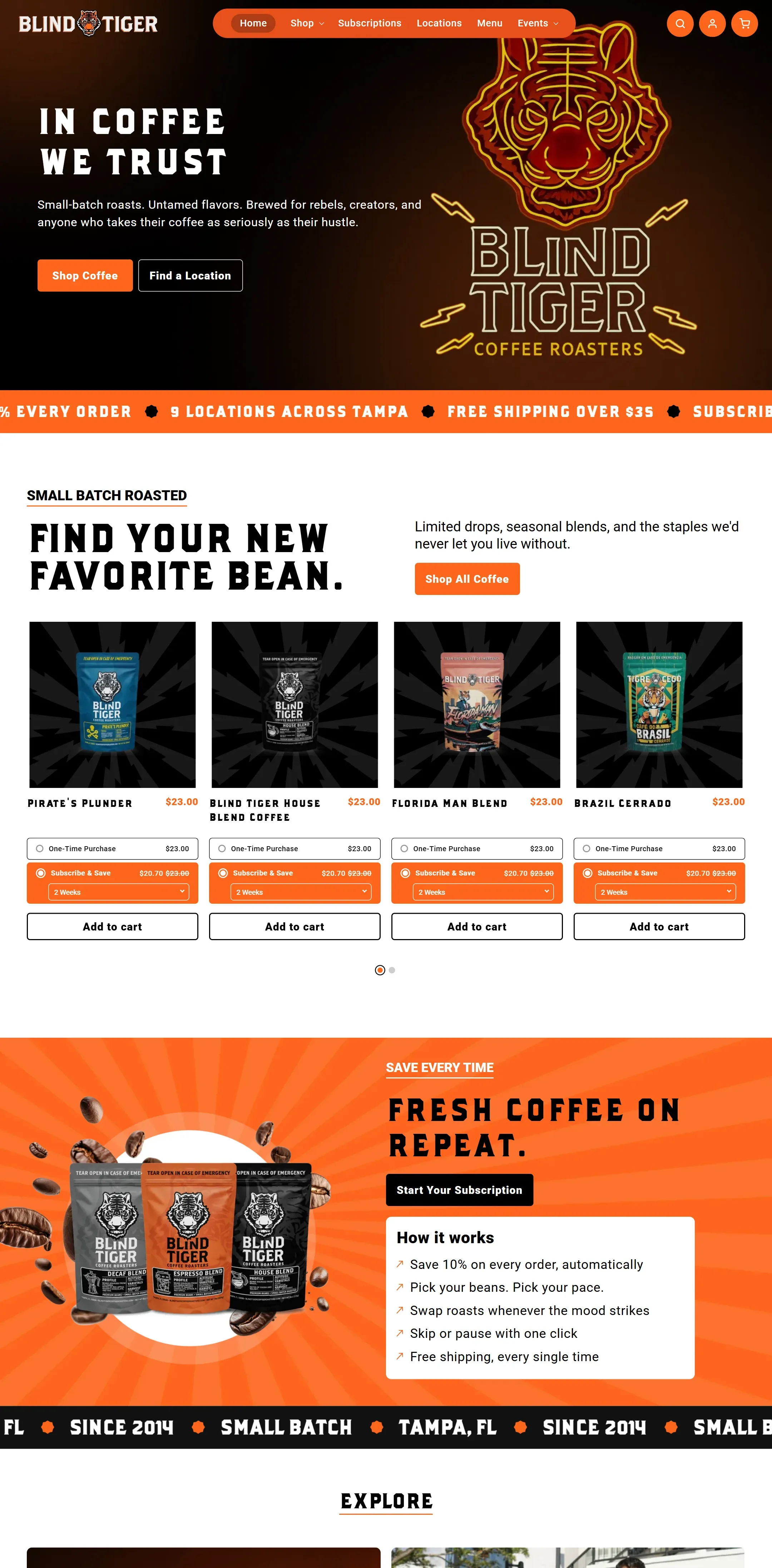 Blind Tiger Coffee Roasters homepage