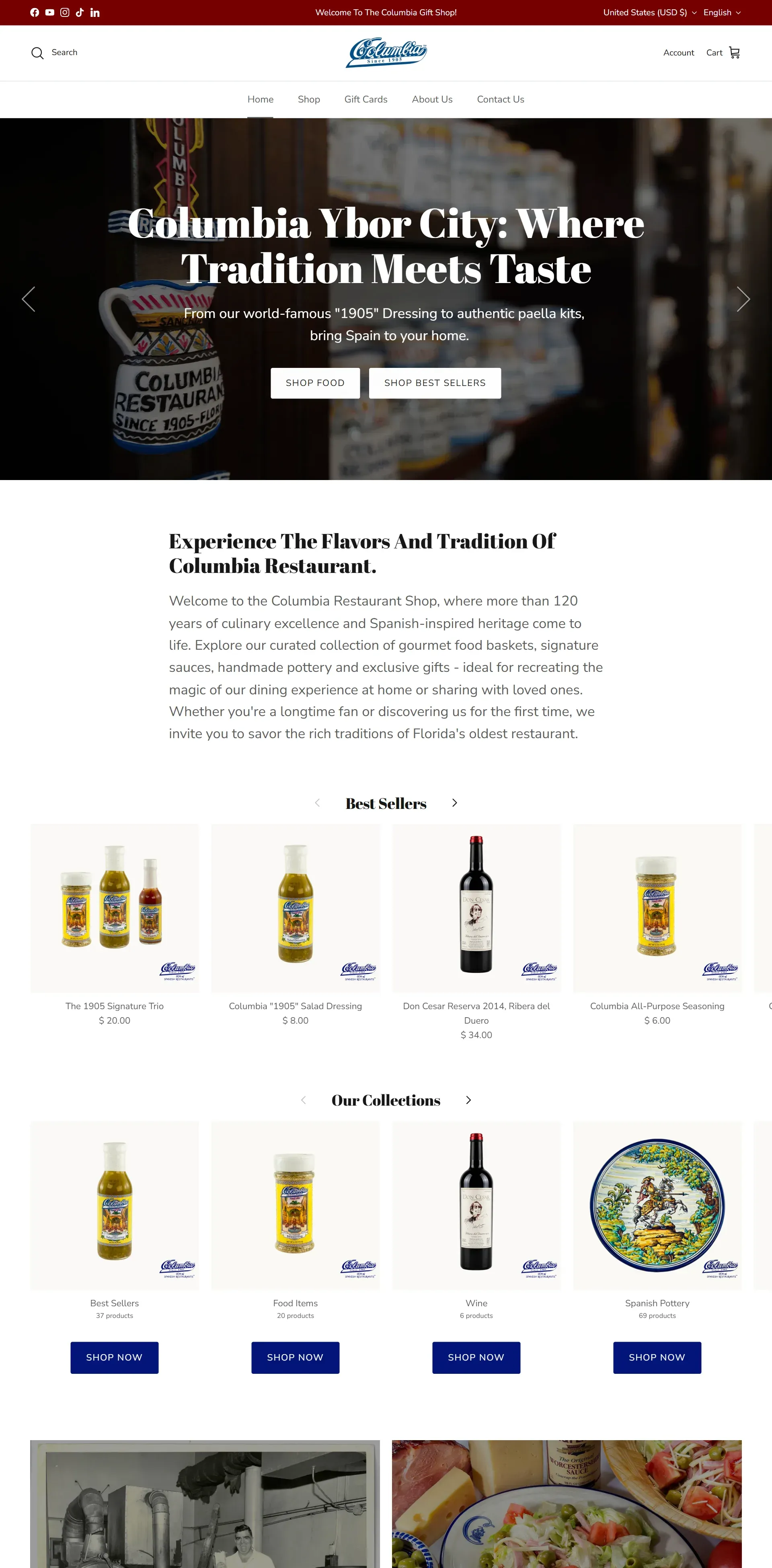 Columbia Restaurant online gift shop homepage